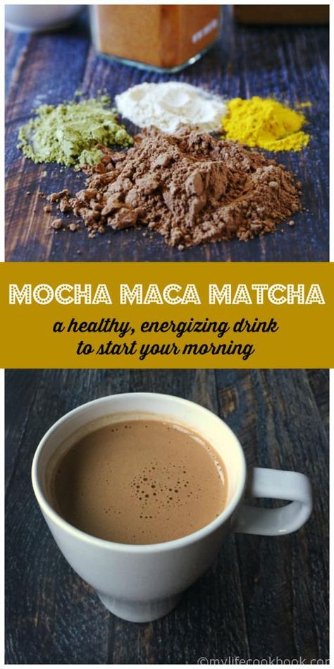 Mocha Maca Matcha - the perfect healthy pic me up drink to start your morning. Matcha Drink Recipes, Healthy Low Carb Breakfast, Plat Vegan, Matcha Drink, Kale Smoothie, Matcha Recipe, Breakfast Drink, حلويات صحية, Low Carb Breakfast