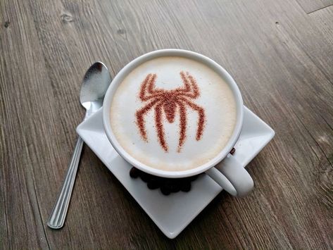 Super Hero Food, Coffee Kisses, Coffee Designs, Man Coffee, Man Cafe, Drink Art, Spiderman Spider, Men Coffee, Aesthetic Coffee