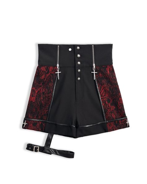 ❤️🖤Vampire vibes Ouji fashion set: Bat Wings Tail Waistcoat + Shirt with Jabot Tie + Shorts with Leg Loop. Order here: https://www.devilinspired.com/jfashion-clothes-by-devilinspired #devilinspired #ouji #oujifashion #gothic #gothicstyle #lolitacoord Gothic Shorts, Steampunk Fashion Female, Steampunk Fashion Male, Gothic Skirts, Edgy Aesthetic, Pleated Bodice, Cross Charms, Steampunk Fashion, Lolita Dress