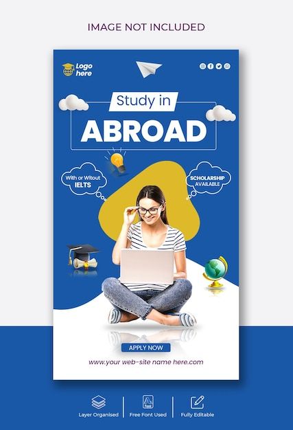 Study abroad education instagram story a... | Premium Psd #Freepik #psd #education #instagram #learning #class Study Abroad Instagram Story, Study Poster Design, Education Flyer Design, Educational Flyer, Giveaway Flyer, Study Poster, Education Flyer, E-learning Design, Instagram Story Inspiration