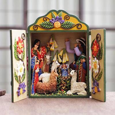 Peruvian Decor, Dyi Christmas Ornaments, Christmas Fiesta, Ceramic Nativity, Den Mrtvých, Wood And Ceramic, Peruvian Art, Mexican Christmas, Nativity Scenes