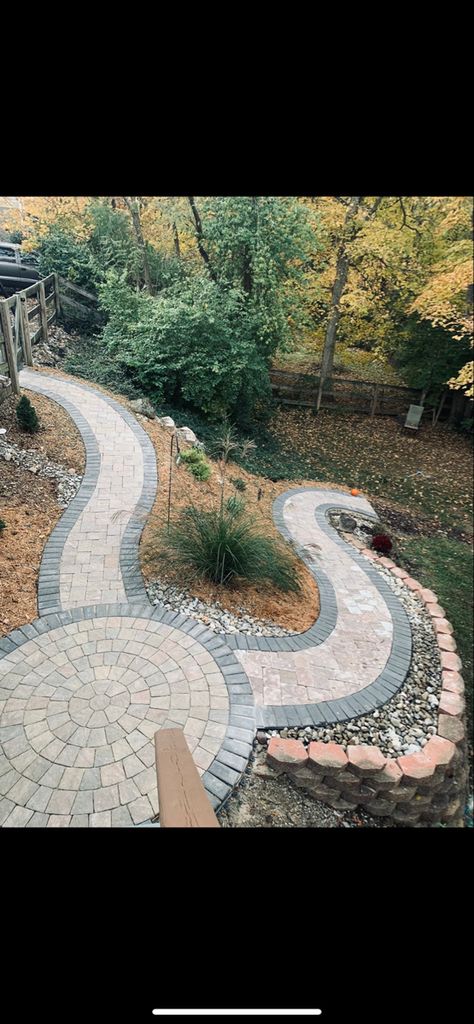 Slope Pathway Walkways, Downhill Pathway Ideas, Sloped Walkway Pathways, Sloped Pathway, Tier Garden Ideas, Sloped Yard Landscaping Ideas, Sloped Yard Landscaping, Steep Backyard, Accessible Garden