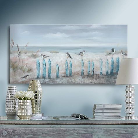 Plum Blossom Painting, Teal Wall Art, Beach Oil Painting, Wall Art 3d, Seascape Canvas, Seascape Wall Art, Big Wall Art, Bird Canvas, Beach Wall Decor