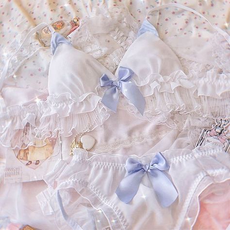 Kawaii Lingerie Costume, Lingerie Outfit Cute, Blue Girly Things, Blue Lingerie Aesthetic, Cute Lingere, Light Blue Lingerie, Cute Lingerie Sets, Kawaii Lingerie, Princess Lingerie