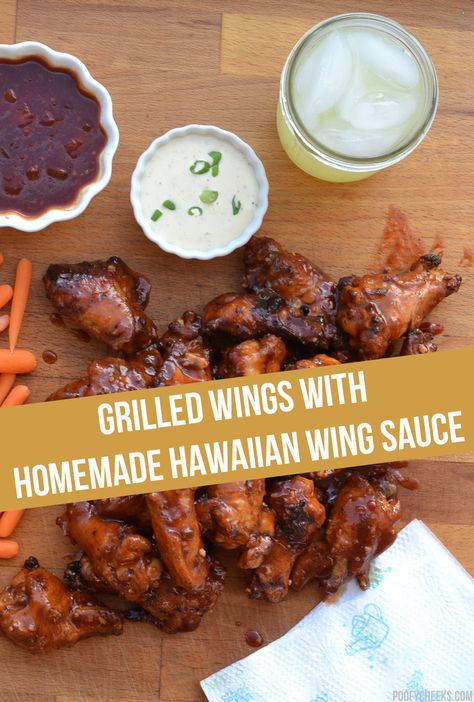 #whatsgrillin - Grilled Chicken Wings with a Homemade Hawaiian Wing Sauce Recipe Wing Sauce Recipe, Wing Stop, Wing Sauces, Wing Sauce Recipes, Chicken Wing Sauces, Grilled Wings, Grilled Chicken Wings, Wing Sauce, Hawaiian Party