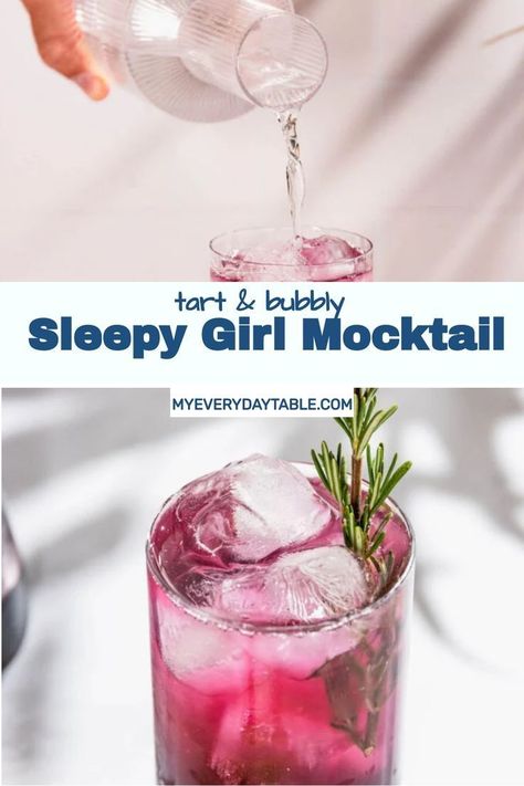 Need help winding down at the end of the day? Try the sleepy girl mocktail! This tart and bubbly drink is easy to make with simple ingredients. Plus, it is tasty, and helps promote sleep! This is a really easy drink to mix up, and it can help support you in getting a great night's sleep! Sleepy Girl Mocktail Recipe, Drinks For Girls Night, Easy Mocktail Recipes, Giving Up Drinking, Tart Cherry Juice, Sleepy Girl, Easy Drinks, Healthy Family Meals, Mocktail Recipe