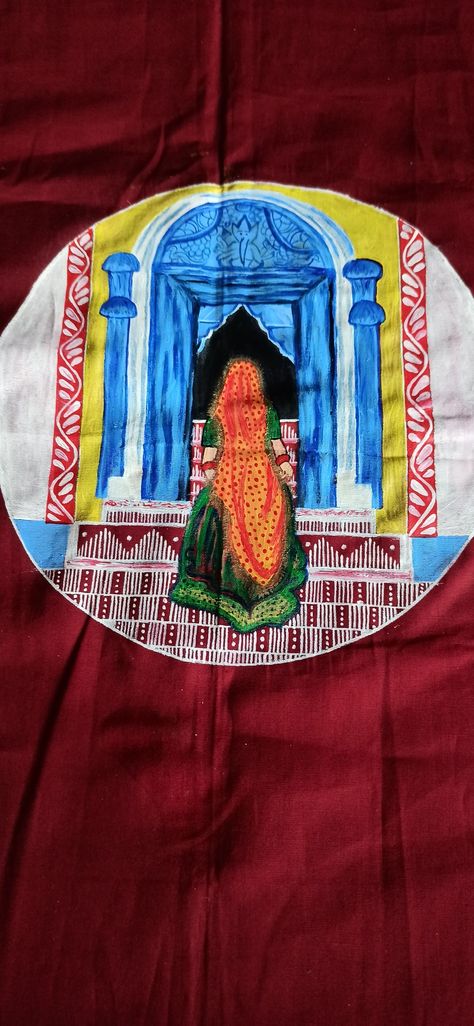 Kumauni Painting, Pahadi Paintings, Kumauni Bride, Aipan Art Uttarakhand, Pahadi Culture, Bottle Art Projects, Daily Crafts, Art Tutorials Watercolor, Mirror Artwork