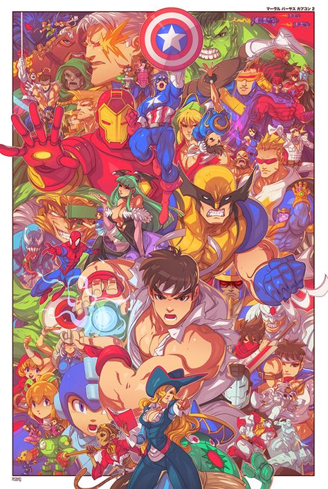 Capcom Games, Capcom Vs Snk, Capcom Vs, Street Fighter Characters, Capcom Art, Street Fighter Art, Uncanny X-men, Retro Game, Marvel Comics Art