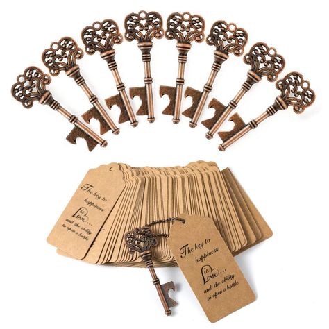 PRICES MAY VARY. 1. Material: Made of Metal Alloy; Quantity: 60 Keys and 60 kraft tags Cards,60 Chains 2. Size: Key Size: 3.1 x 1.1inch;Key Weight: 16.5g,Escort Card: 3.7 x 1.77inch 3. The Tag Card printed greetings, without stamping or write it by yourself, save your time. Furthermore, no need to explain to every of your guests that it's actually a bottle opener again and again. 4. Whether your theme is vintage, classic, rustic or somewhere in between, these party-favors will accentuate almost Key Bottle Opener Wedding Favor, Bottle Opener Wedding Favors, Wedding Favours Bottles, Bottle Opener Favors, Wedding Bottle Opener, Wedding Bottle Opener Favors, Key Bottle Opener, Vintage Skeleton Keys, Viking Wedding