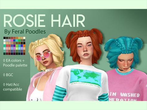 Ts4mm Cc, Hair Ts4, Pelo Sims, Sims 4 Mm, Pigtail Braids, Pigtail Hairstyles, Sims 4 Cc Packs, Sims Hair, Creative Content