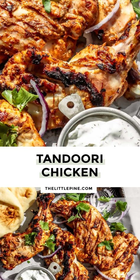 Lightly charred yet so tender; this tandoori chicken recipe is spiced to absolute perfection and is incredibly easy to make in the oven or grill. #tandoorichicken #tandoorichickenrecipe Tandori Spice Chicken Recipe, Tandoori Chicken Marinade, Tandoori Chicken Recipe, Yogurt Marinated Chicken, High Protein Low Carb Recipes, Chicken Marinade, Chicken Piccata, Chicken Tikka Masala, Chicken Marinades