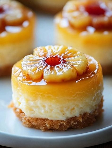 🧑‍🍳 Hommey Dishes 🥘🍳 | These Mini Pineapple Upside Down Cheesecakes are as delicious as they are cute | Facebook Pineapple Upside Down Cheesecake Cake, Mini Pineapple Cheesecake, Mini Pineapple Upside Down Cheesecake, Individual Pineapple Upside Down Cake, Cute Cheesecake, Pineapple Upside Down Cheesecake, Upside Down Cheesecake, Mini Pineapple Upside Down Cakes, Pineapple Cheesecake