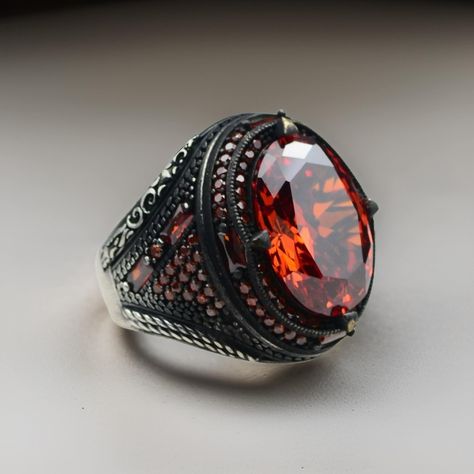 Red Ruby Ring, Red Rings, Mens Rings Fashion, Turkish Jewelry, Mens Silver Rings, Ruby Gemstone, Red Ruby, Men's Ring, Ruby Ring