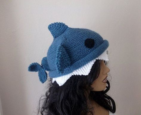 Indigo Coloration Knit Shark Hat-for Grownup Dimension - Etsy Crochet Shark Hats, Fun Hats Crochet, Cute Shark Clothes, Cute Knitted Hats, Cool Hat Designs, Sharkcore Outfits, Shark Crochet Hat, Winter Crochet Clothes, Crochet Shark Hat