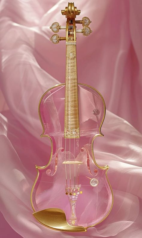 Pink Violin Aesthetic, Pink Instruments, Cute Instruments, Pretty Violin, Aesthetic Instruments, Kitchen Black And Wood, Cool Violin, Cute Violin, Custom Violin