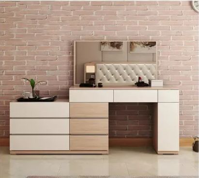 Dressing Table And Desk Combo, Dresser Desk Combo, Dresser Minimalist, Modern Dressing Table, Desk Vanity, Small Bedroom Interior, Dresser Shelves, Old Bedroom, Dresser Table