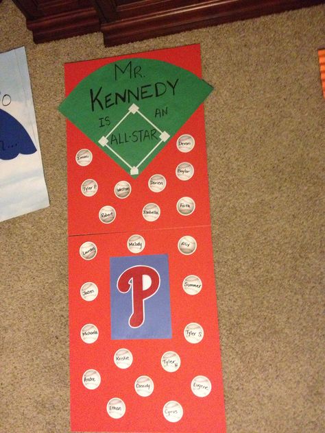 Teacher Appreciation door decoration phillies baseball theme Teacher Door Decor, Teacher Appreciation Week Door, Teacher Appreciation Door, Teacher Appreciation Door Decorations, Teacher Door Decorations, Teacher Appreciation Doors, Teacher Door, Teacher Doors, Teachers Corner