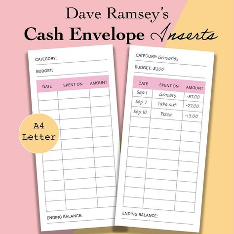 Planning Spreadsheets, Cash Envelope Printable, Dave Ramsey Cash Envelope System, Financial Printables, Envelope Inserts, Cash Binder, Goals 2023, Review Notes, Envelope Printable