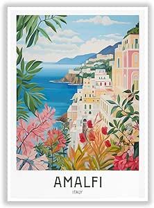 Amalfi Coast Travel Poster Italy Print Maximal Decor Mid Century Modern Wall Art Eclectic Wall Art Italy Poster And Prints Art Canvas Wall Pictures For Living Room Home Decor(12x16inchs，Unframed) Wall Art Eclectic, Amalfi Coast Travel, Amalfi Italy, Art Eclectic, Italy Poster, Eclectic Wall Art, Italy Painting, Mid Century Modern Wall Art, Retro Travel Poster