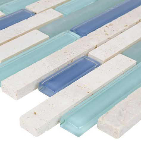 Elida Ceramica Linear Mosaic Stone and Glass Travertine Wall Tile Sample (Common: 3-in x 12-in; Actual: 3-in W x 14-in L) at Lowes.com Mosaic Water, Counter Shop, Cozy Kitchens, Travertine Wall Tiles, Stone Mosaic Tile, Best Floor Tiles, Travertine Stone, Shower Niche, Marble Counter