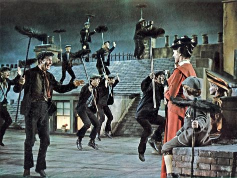 ‘Step in Time’ number from Walt Disney’s “Mary Poppins” (Buena Vista, 1964) Mary Poppins Chimney Sweep, Magical Umbrella, Mary Poppins 1964, Mary Poppins Costume, Chimney Sweep, Robert Greene, Spark Up, Julie Andrews, Walt Disney Animation