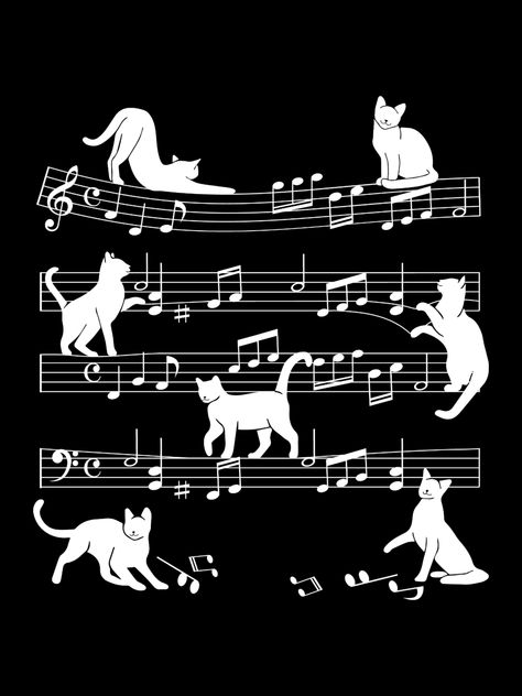 Cat With Music Notes Tattoo, Music Note Wall Art, Music Notes Poster, Music Notes Illustration, Music Note Art, Cats And Music, Notes Cute, Music Notes Art, Cat Music