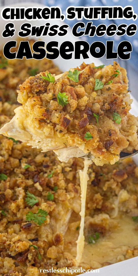 Looking for cozy fall chicken recipes? Try this comforting chicken, stuffing, and Swiss cheese casserole! It’s one of those easy casserole recipes perfect for a family dinner. Follow for more great recipes! Stuffing Swiss Cheese Chicken, Swiss Chicken Casserole Stuffing, Chicken And Swiss Cheese Casserole, Swiss Stuffing Chicken, Chicken Cheese Stuffing Casserole, Chicken And Swiss Stuffing Bake, Chicken Swiss Casserole, Swiss Cheese Recipes Main Dishes, Chicken Swiss Stuffing Casserole