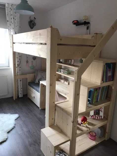 Make 16,000 Projects With Step By Step Plans...even if you don't have a large workshop or expensive tools! small wood projects DIY, small wood projects scrap, small wood projects awesome ideas, and many other pins!ideas] simple wood working diy projects | wood crafts I diy wood working ideas. Bunk Bed With Stairs, Queen Loft Beds, Loft Beds For Small Rooms, Build A Loft Bed, Bed With Stairs, Apartemen Studio, Beds For Small Rooms, Loft Bed Plans, Diy Loft Bed