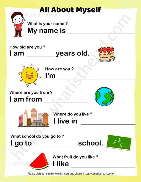 We have created yet another beautiful design for the concept of “All about myself” worksheet.Please download the PDF All About Myself for KG, UKG and Little kids – Design 7 Myself Worksheets For Kids, About Myself Worksheet, All About Myself, English Books For Kids, Ingles Kids, Spelling For Kids, Materi Bahasa Inggris, All About Me Worksheet, Kindergarten Phonics Worksheets