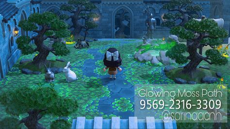 Moss Path Acnh, Pond Acnh, Path Acnh, Moss Ideas, Fairy Island, Cottagecore Animal Crossing, Ideas Animal Crossing, Enchanted Island, Animal Crossing Wild World