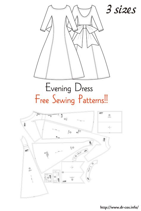 Cosplay Sewing Patterns Free, Dress Templates Sewing, Sewing Templates For Clothes, Witch Dress Pattern, Free Dress Sewing Patterns, Evening Dress Sewing Patterns, Evening Dress Patterns, Sewing Templates, Printable Sewing Patterns