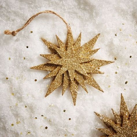 make with card stock - Glitter Kraft Layered Star Ornament | west elm Cardboard Christmas Ornaments, Gilded Christmas, Glitter Paper Crafts, Paper Christmas Decorations, Advent Season, Stars Craft, Christmas Card Crafts, Ramadan Decorations, Star Ornament