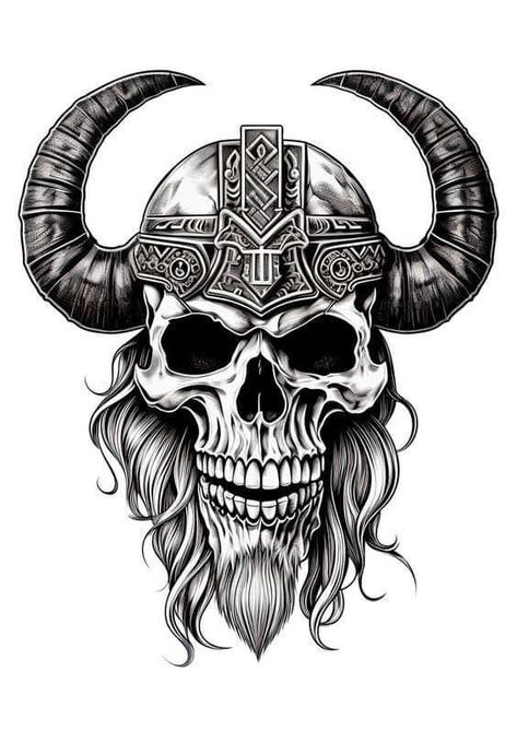 Warrior Design Tattoo, Viking Helmet Tattoo, Viking Skull Art, Viking Drawings, Skull Warrior, Viking Warrior Tattoos, Viking Head, Scandinavian Tattoo, Warrior Design