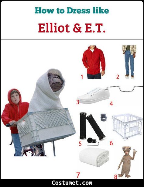 E.T. & Elliot Costume for Cosplay & Halloween 2021 House Of Elliot Costumes, Elliot And Et Costume, Elliot Et Costume, Elliot From Et Costume, Ellie Mae Clampett Costume, Do The Next Thing Elisabeth Elliot, 80s Halloween Costumes, Et The Extra Terrestrial, Black Bicycle