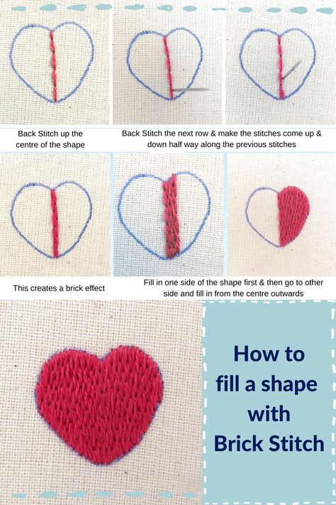 Easy Hand Stitch, Filling In Embroidery, Brick Stitch Embroidery Tutorial, Embroidery Stitches Filling, Embroidery To Fill Space, Ways To Use Embroidery, Filling Stitch Embroidery Designs, Embroidery Fill Stitches Tutorial, Embroidery Brick Stitch