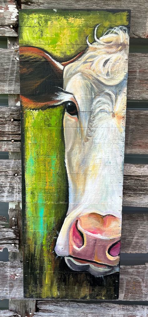 Cow Paintings On Canvas, Barn Wood Art, Farm Animal Paintings, Cute Easy Paintings, Cow Art Print, Art Zentangle, Holstein Cow, Barn Painting, Farm Art