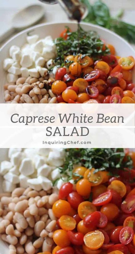 Cannellini Beans Recipes, Mozzarella Salad, White Bean Salad, Healthy Lunch Meal Prep, Vegetarian Salads, Salad Recipes For Dinner, Lunch Salads, Potluck Recipes, Weeknight Dinner Recipe