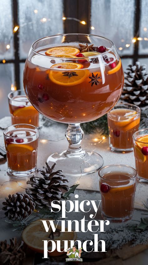 "Warm up your winter gatherings with this delightful Spicy Winter Punch Cocktail! This Winter Spiced Punch Recipe blends the perfect amount of heat and flavor, making it an ideal choice for festive celebrations. Enjoy a Hot and Spicy Winter Punch that features spiced rum and zesty ingredients, creating a Festive Spiced Punch Cocktail that everyone will love. Try our Cinnamon Winter Punch Cocktail for a cozy touch, or serve a Seasonal Spicy Punch Drink to impress your guests!" Spiced Punch Recipes, Drinks Made With Spiced Rum, Winter Punch Alcoholic, Drinks With Spiced Rum, Warm Cocktails Alcohol, Winter Punch Recipes, Holiday Punch Recipes Alcoholic, Winter Mixed Drinks, Winter Cocktail Drinks