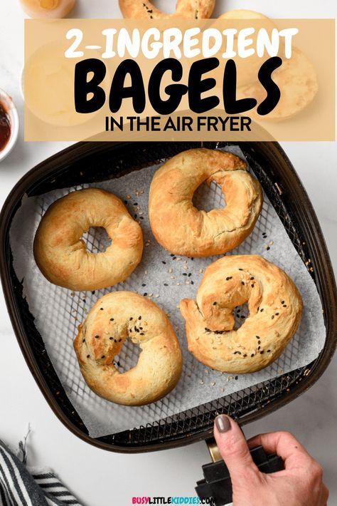 2-Ingredient Bagels are easy, healthy, and delicious alternatives to regular bagels and they can be baked in an air fryer for a quick recipe. 2 Ingredient Bagels Air Fryer, Two Ingredient Bagels In Air Fryer, Healthy Bagels Breakfast, Bagels Air Fryer, Air Fryer Bagels, Healthy Bagel, Keto Bagels, Breakfast Bagel, Homemade Bagels