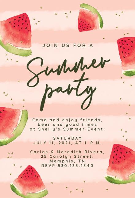 Summer Invite Template, Pink Summer Party, Watermelon Pool Party, Lunch Invitation, Pool Party Invitation Template, Beach Party Invitations, Summer Fest, Summer Party Invitations, Dinner Party Invitations