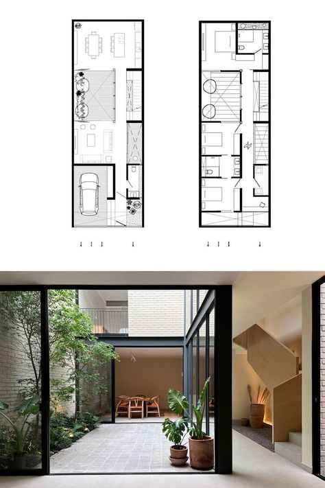 Narrow Villa Design, 7x10 House Plan, Art Deco Townhouse, Townhouse Plans Layout, Narrow House Elevation, Apartment Layout 2 Bedroom, Townhouse Floorplan, Townhome Plans, Penthouse Floor Plan