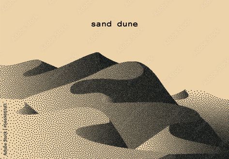 Vector landscape of dune in dotwork style. Stipple illustration design. Old retro dot texture vintage gradient. Pointillism graphic. Grain terrain wallpaper. Stock Vector | Adobe Stock Stipple Illustration, Dune Messiah, Pixel House, Dune Illustration, Organization Notes, Vector Landscape, Texture Graphic Design, School Organization Notes, Dot Texture