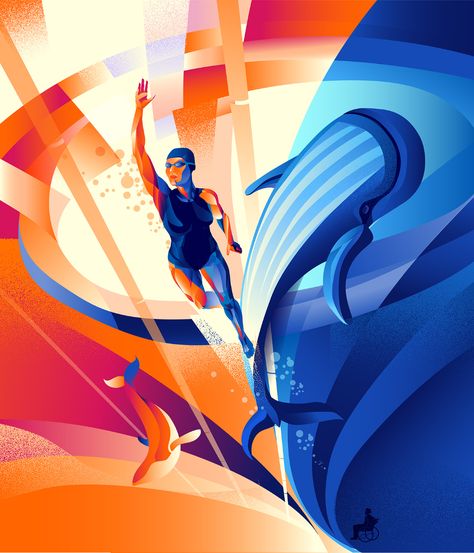 Paralympic Games on Behance Swimming Illustration Art, Olympic Games Illustration, Swimming Illustration, Sports Illustrations Art, Sports Illustrations Design, Swimming Pictures, Corporate Art, Sport Poster Design, Paralympic Games