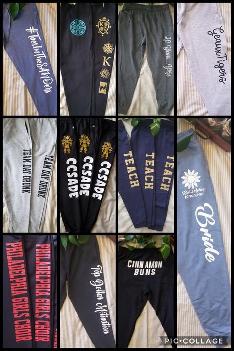 Custom Made Jogger sweatpants/unisex personalized | Etsy Sweatpants Vinyl Ideas, Cheer Sweatpants, Dance Team Sweatpants, Solid Color 4-way Stretch Sweatpants For Gym, Team Teaching, Sports Sweatpants With 4-way Stretch And Elastic Side Panels, Jogger Sweatpants, Choir, Bachelorette Party