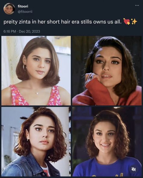 Preity Zinta Short Hair, Desi Hairstyles Short Hair, Pretty Zinta, Preity Zinta, Actress Hairstyles, Pretty Accessories, Short Hair Trends, Creative Birthday Cakes, Creative Birthday