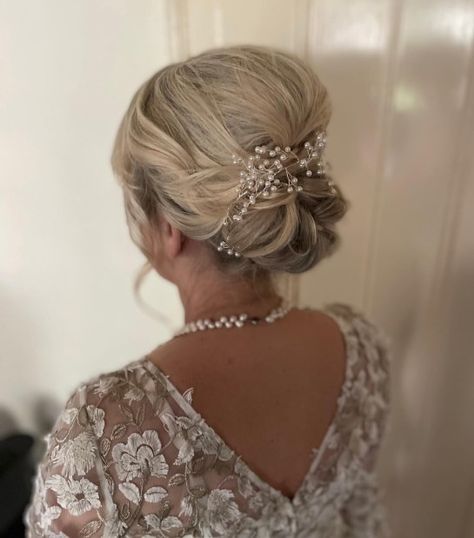 Mother-of-the-Bride Bouffant Chignon Updo Bouffant Hair Updo, Mother Of The Bride Updos, Mother Of The Bride Hair Short, Shoulder Length Updo, Mother Of Bride Makeup, Mother Of The Bride Hairstyles, Bride Hairstyles Updo, Mother Of The Groom Hairstyles, Chignon Updo