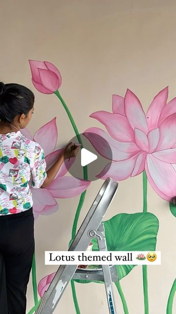 Lotus Wall Art Painting, Lotus Painting On Wall, Lotus Wall Painting, Lotus Wallpaper, Lotus Painting, Wall Painting Art, The Lotus, Balcony Decor, Craft Items