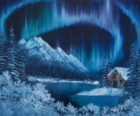 Northern Lights Painting Ideas, Northen Lights Painting Acrylic, Aurora Painting, Alaska Painting, Paintings Nature, Northern Lights Art, Winter Paintings, Northern Lights Painting, Bob Ross Paintings