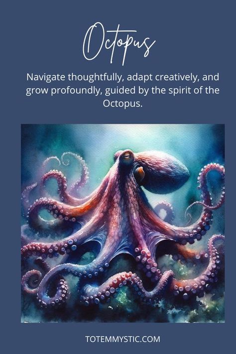 The octopus, mysterious and flexible, with a keen intelligence, reveals hidden paths. Explore the depths of knowledge with the octopus as your guide. #spirit animal #spiritual meaning #totem #power animal Octopus Spirit Animal, Spiritual Animal Meanings, Octopus Symbolism, Octopus Meaning, Spirit Animal Meaning, Totem Animals, Animal Meanings, Spirit Animal Totem, Hidden Truths