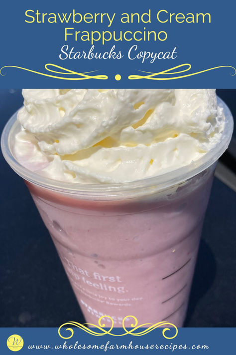 strawberry frappe just like Starbucks Strawberry And Cream Frappuccino, Starbucks Strawberry Frappuccino, Starbucks Copycat Recipes Drinks, Strawberry Frappuccino, Frappuccino Starbucks, Greek Yogurt Smoothie, Starbucks Strawberry, Strawberry And Cream, Summer Food Party